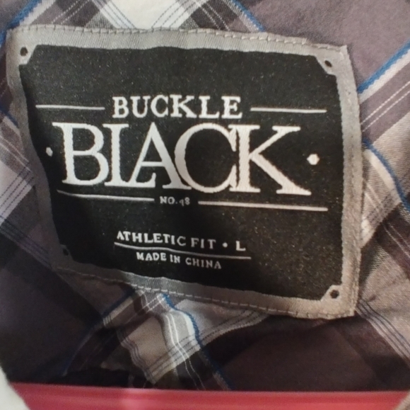 BKE Buckle BLACK Western Snap Button Plaid Grey Shirt L - Picture 4 of 16